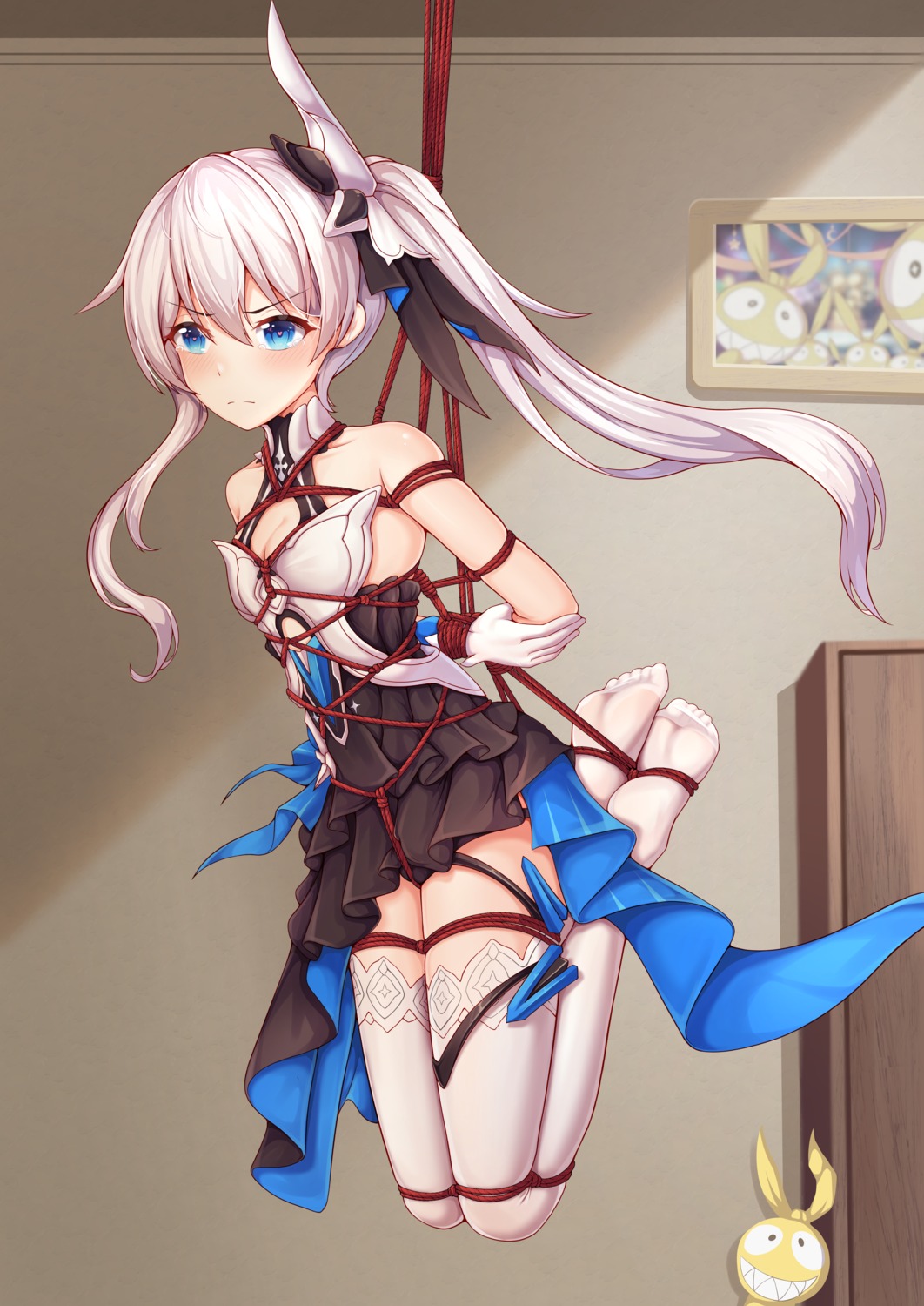 armor benghuai_xueyuan bondage cleavage feet garter honkai_impact horns no_bra theresa_apocalypse thighhighs yiduan_zhu