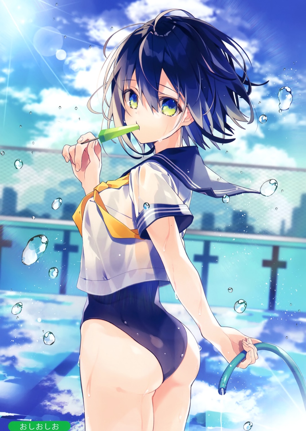 ass oshio school_swimsuit seifuku swimsuits wet wet_clothes