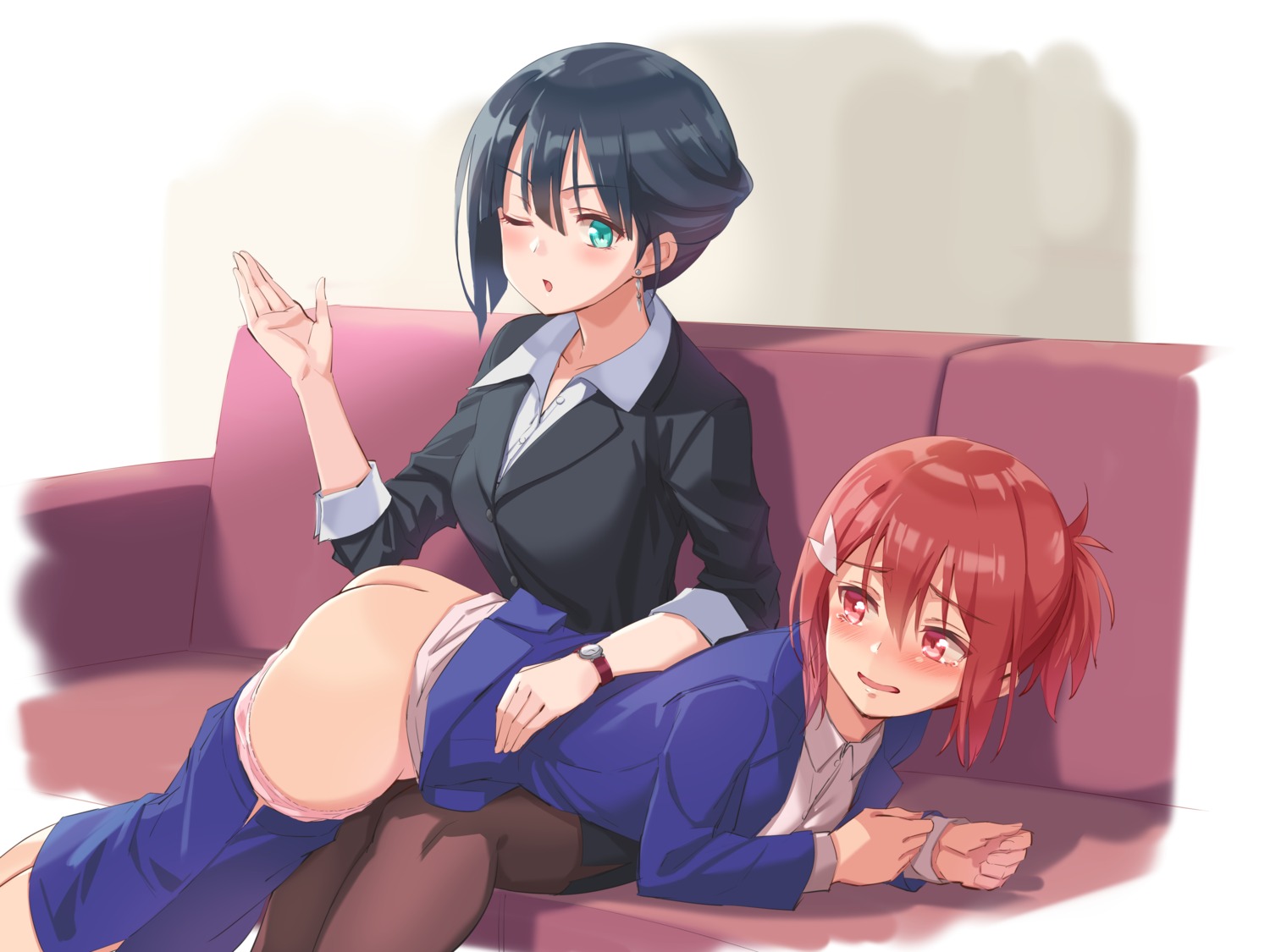 ass business_suit michairu. pantsu panty_pull pantyhose tougou_mimori yuri yuuki_yuuna yuuki_yuuna_wa_yuusha_de_aru