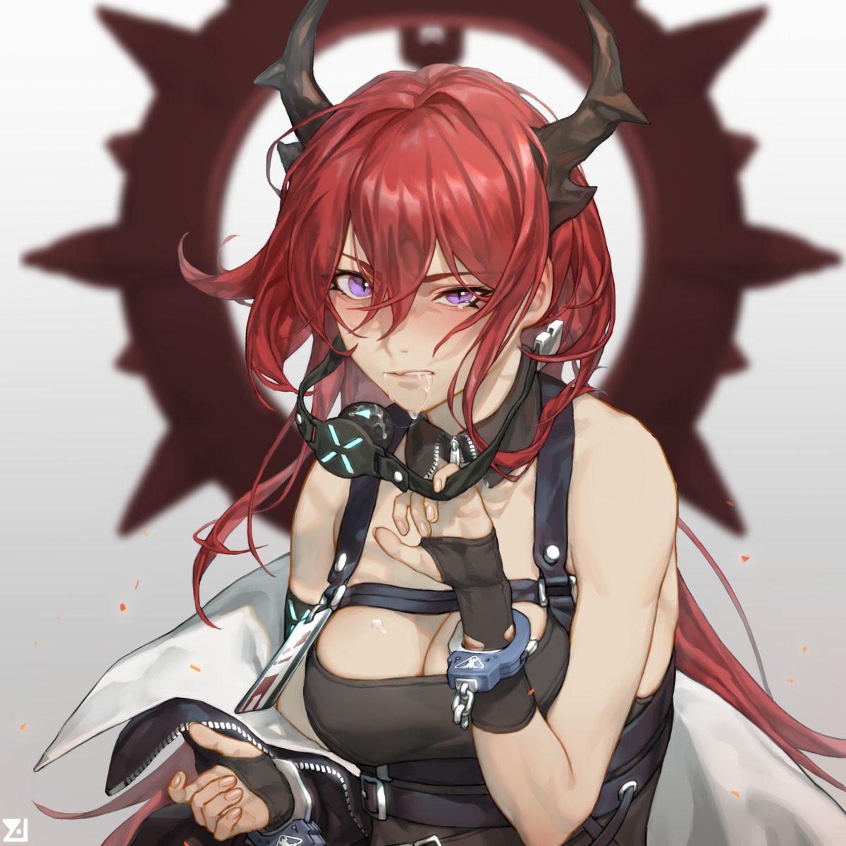 arknights cleavage horns surtr_(arknights) youzu_(youzuyozu)