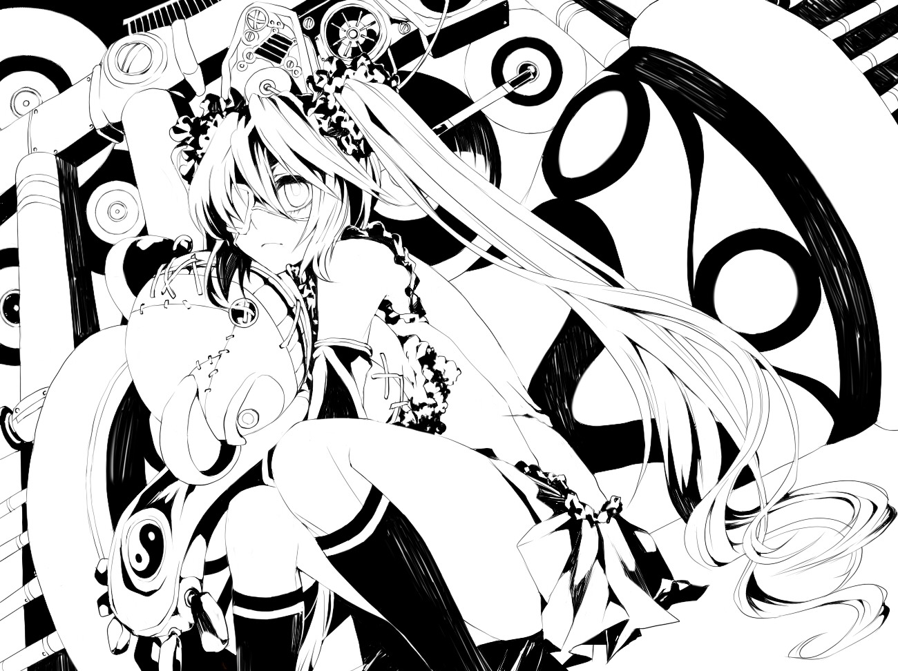 eyepatch hatsune_miku macco monochrome vocaloid