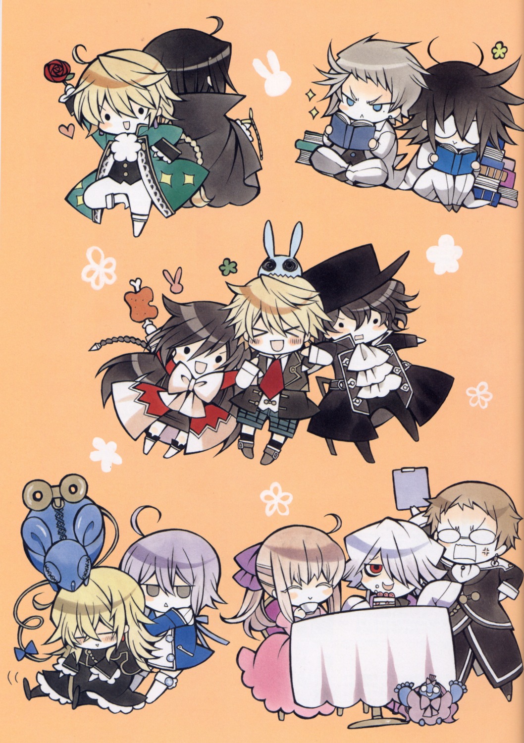 alice_(pandora_hearts) chibi echo eliot_nightray emily_(pandora_hearts) gilbert_nightray glen_baskerville jack_vessalius leo_baskerville megane mochizuki_jun oz_vessalius pandora_hearts reim_lunettes scanning_artifacts screening shalon_rainsworth vincent_nightray xerxes_break