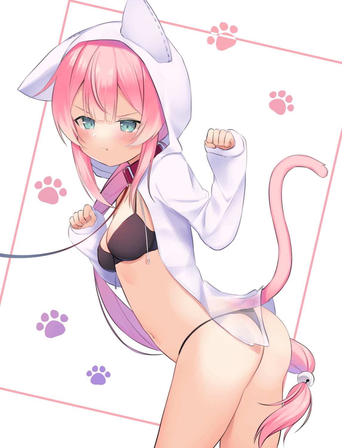 animal_ears ass bikini nekomimi open_shirt see_through swimsuits tail thong usagimiko