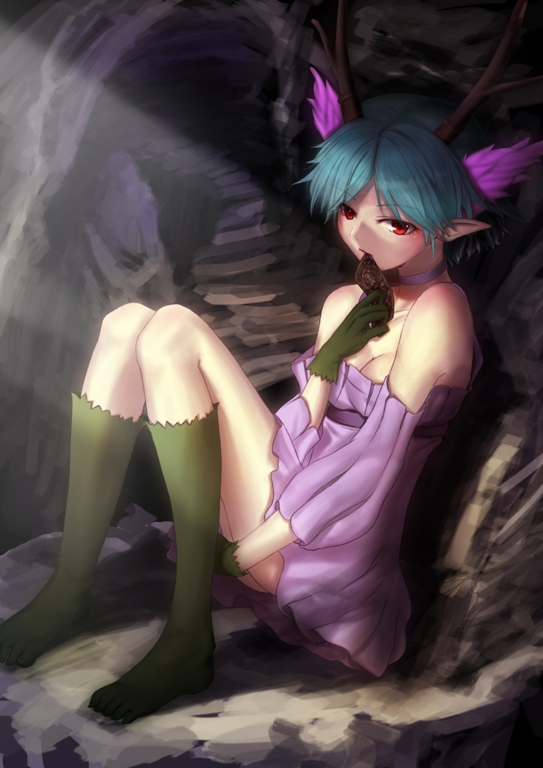 c_(control) cleavage dress elf exxe pointy_ears q_(control)