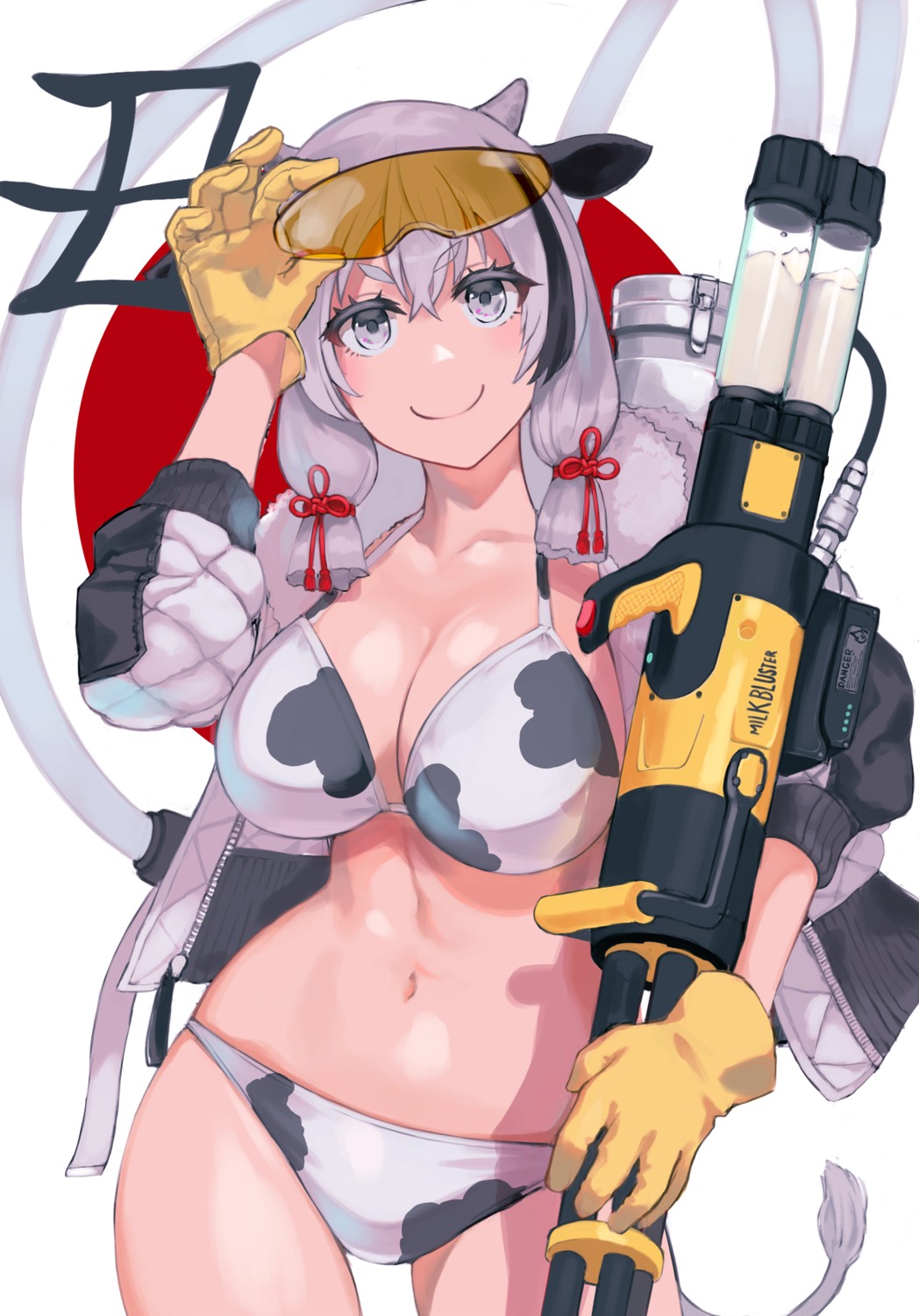 animal_ears bikini cleavage dai00888 gun horns open_shirt swimsuits tail