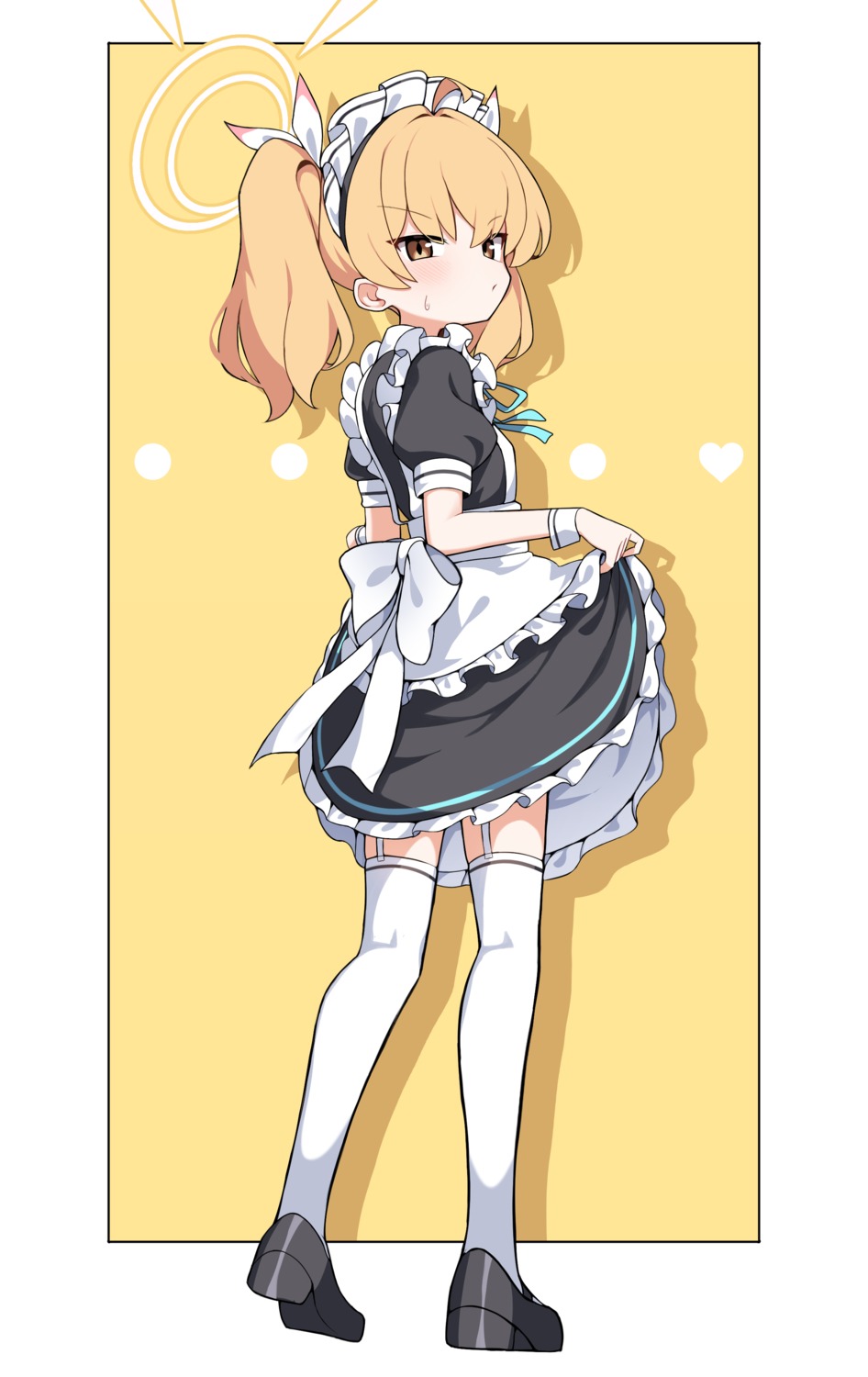 blue_archive halo ibaragi_yoshimi lettu loli maid skirt_lift stockings thighhighs