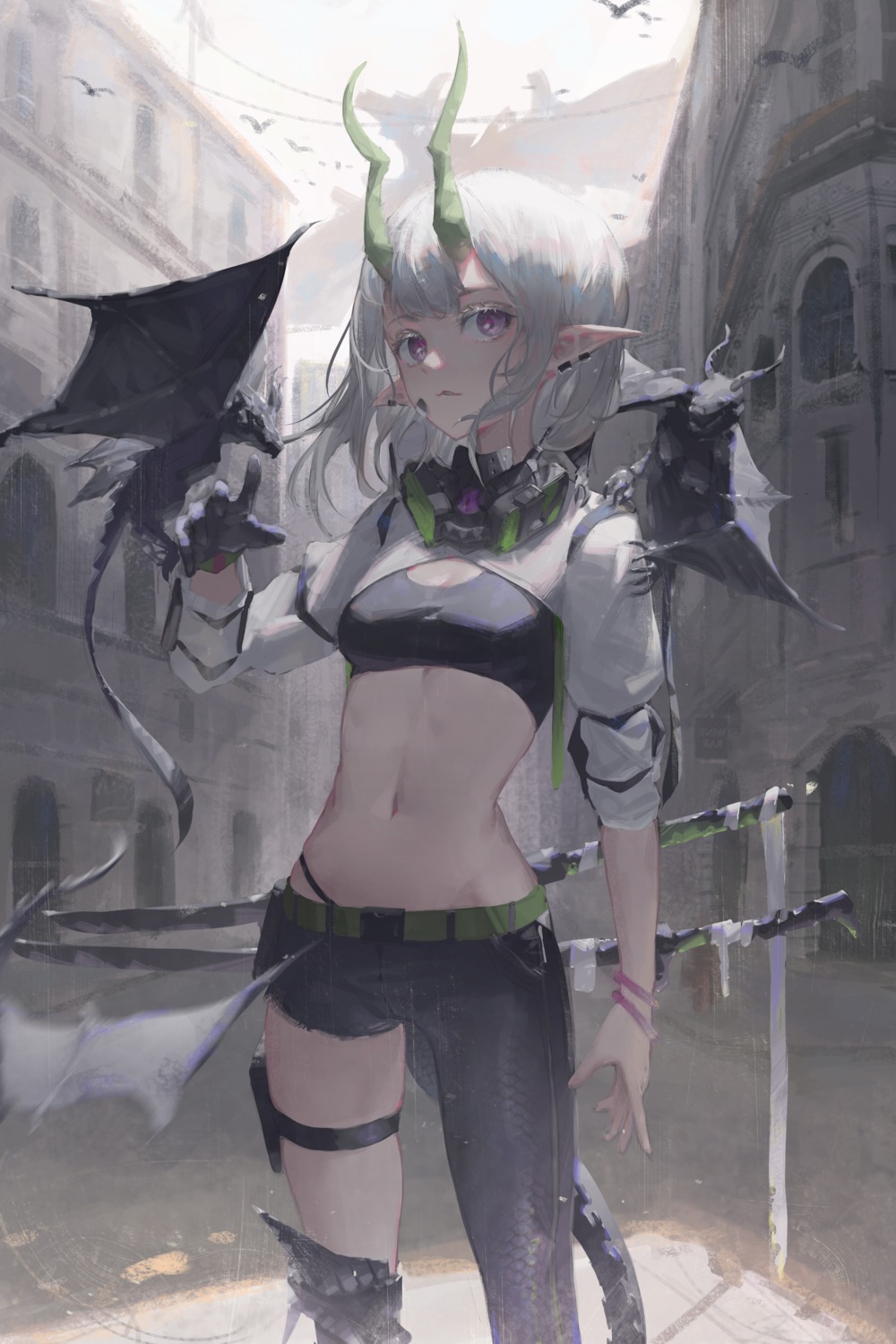 anhao1224 cleavage garter horns pointy_ears sword tail