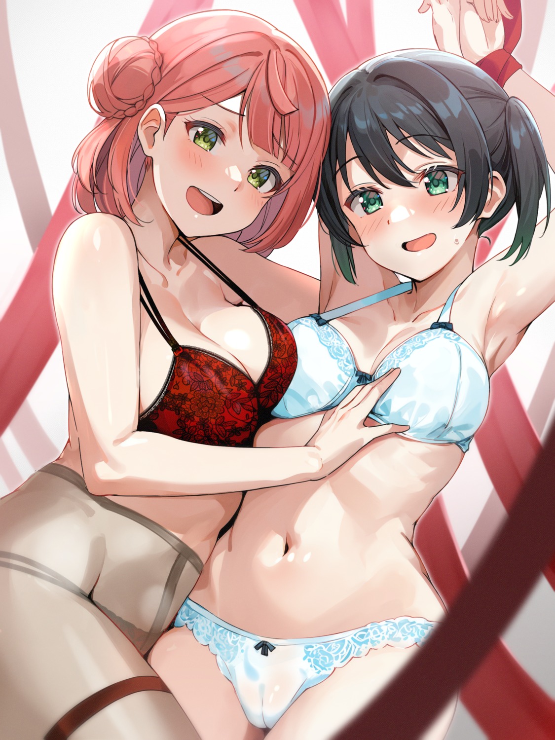 bondage bra cameltoe garter love_live!_nijigasaki_high_school_idol_club pantsu pantyhose shiitake_taishi takasaki_yuu uehara_ayumu yuri