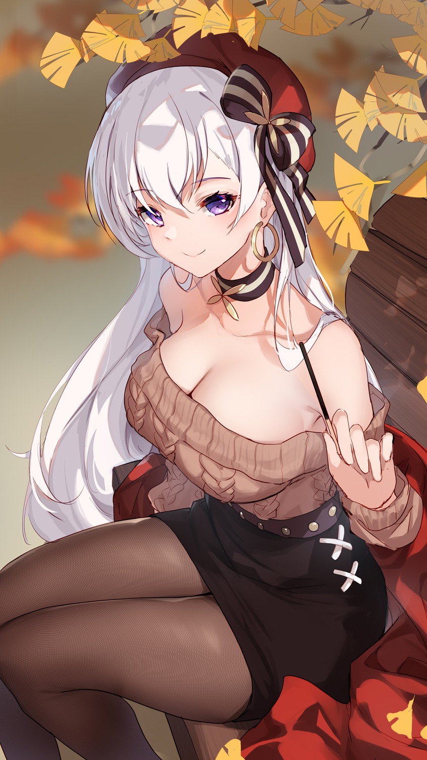 azur_lane belfast_(azur_lane) bison_cangshu no_bra pantyhose sweater