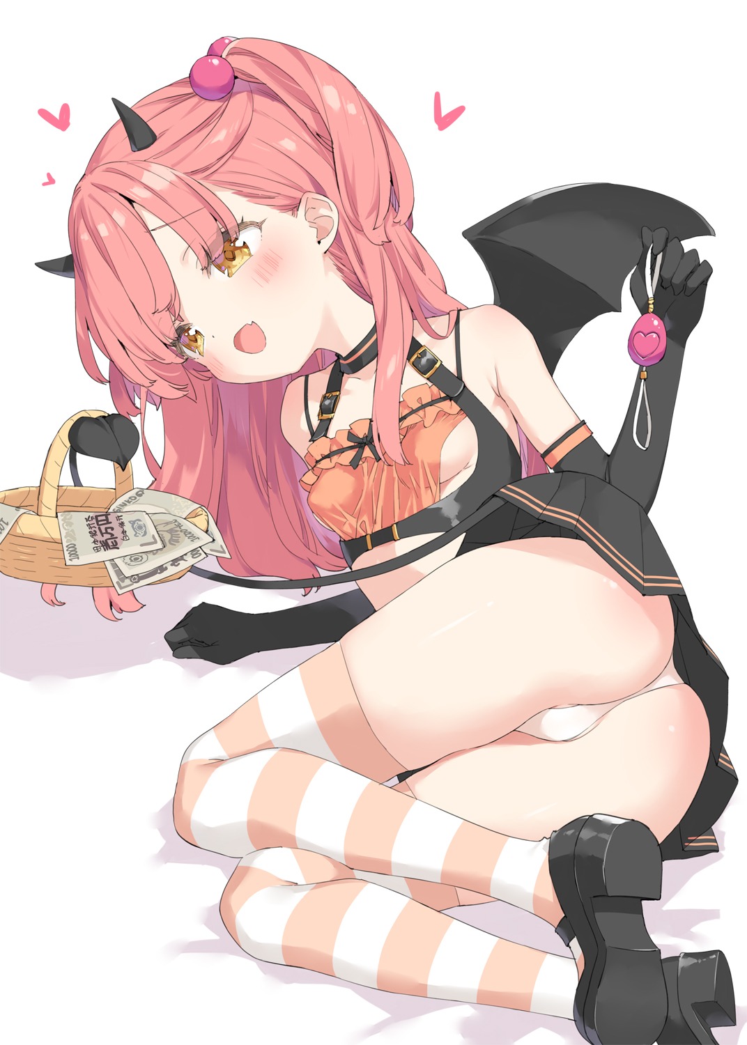 devil halloween horns kani_biimu loli mikane_sebiri no_bra pantsu skirt_lift tail thighhighs thong wings