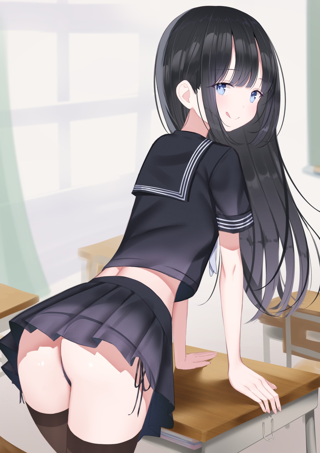 ass pantsu sakura_yuu_(hzjy8485) see_through seifuku string_panties thighhighs thong