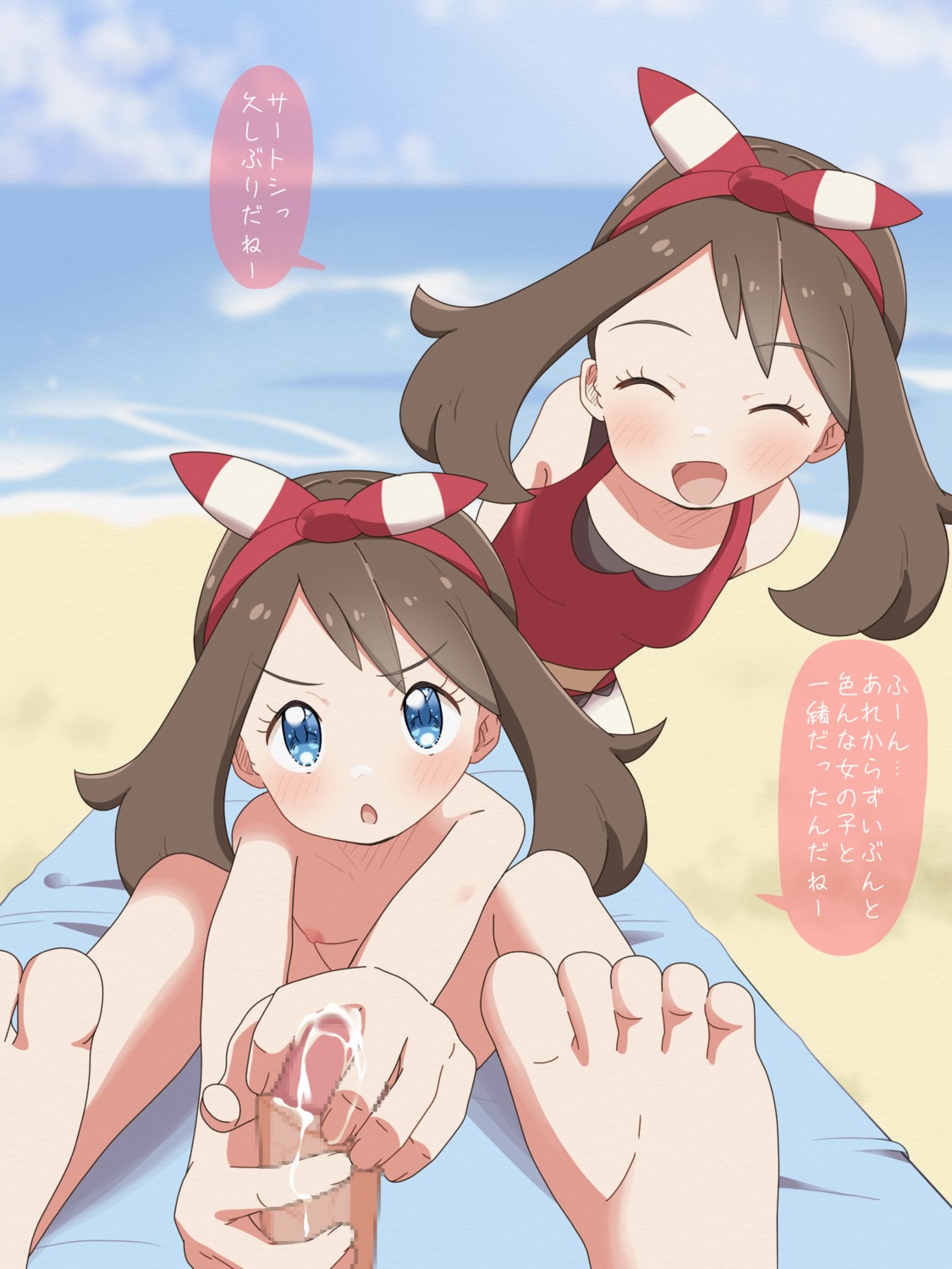 aki_(yunkana) censored cum feet handjob haruka_(pokemon) loli naked nipples penis pokemon pokemon_oras pokemon_rse