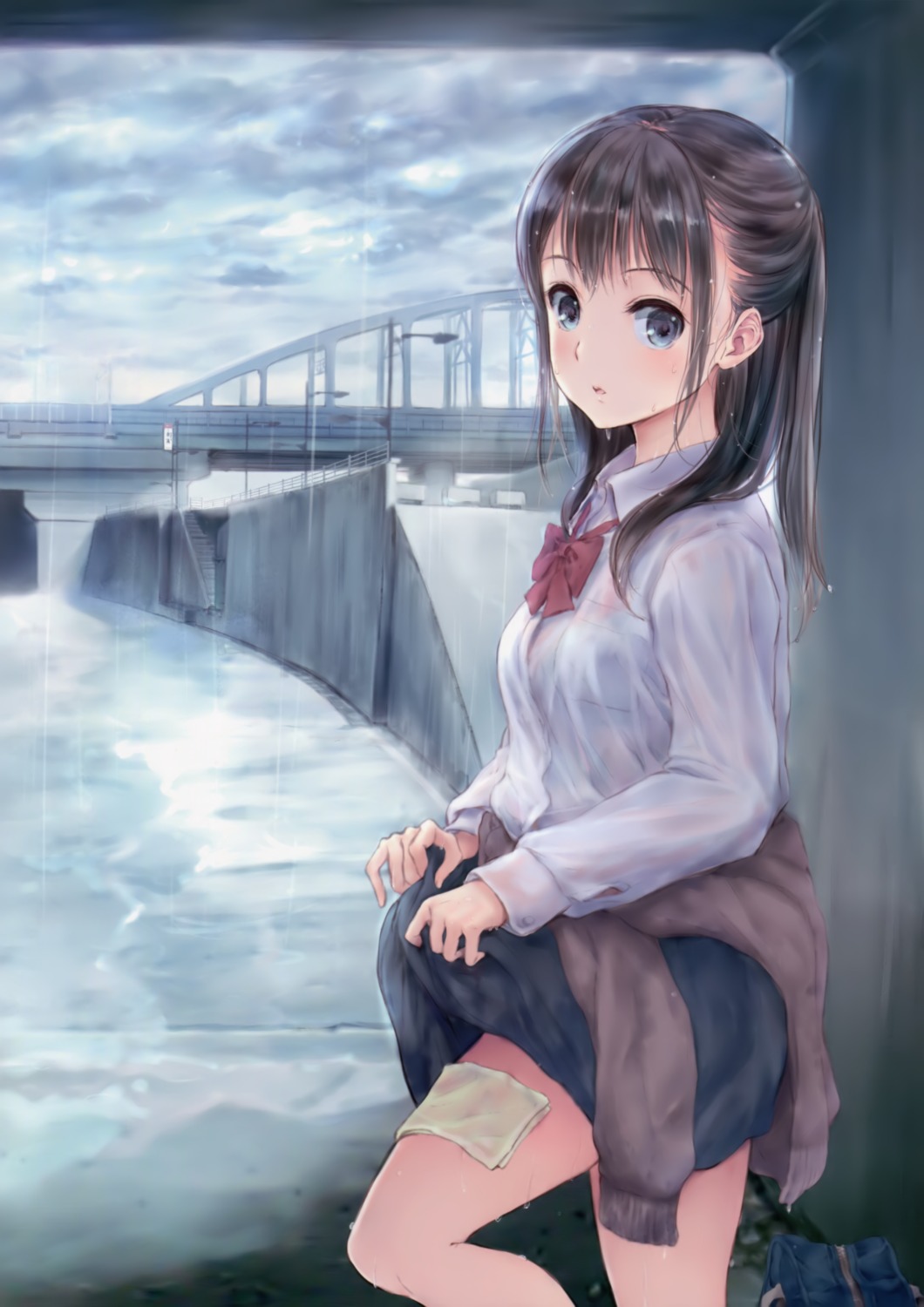 fujita_hidetoshi see_through seifuku skirt_lift sweater wet wet_clothes