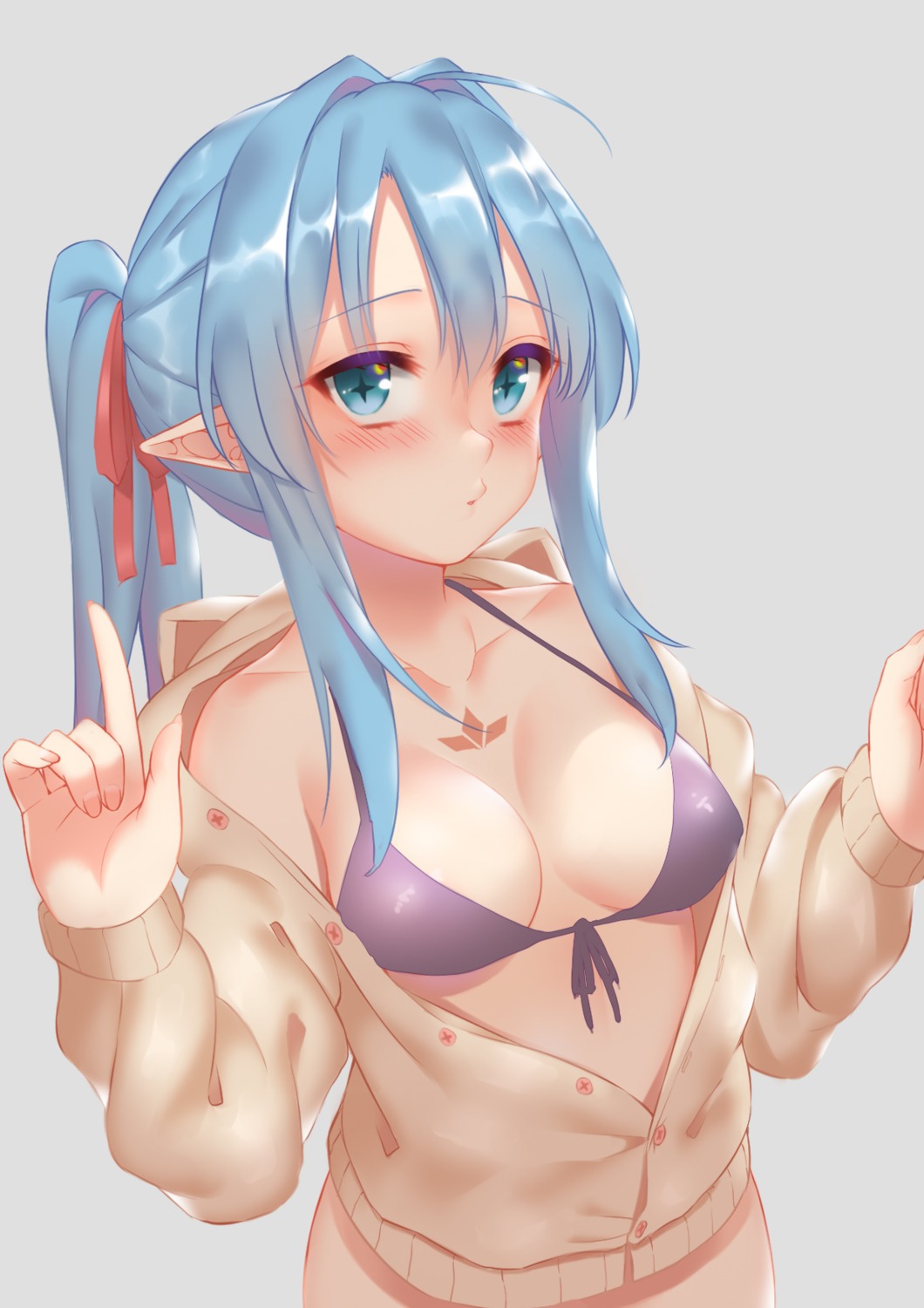 bikini_top open_shirt pointy_ears swimsuits tattoo zhaofeng_yinyue