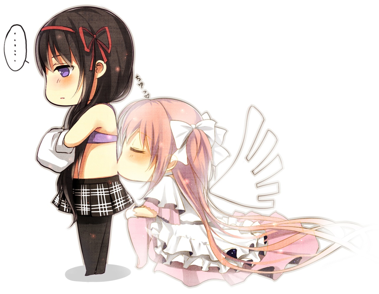 akemi_homura bra chibi kaname_madoka mahou_shoujo_madoka_magica pantyhose ultimate_madoka undressing wish+ yuri