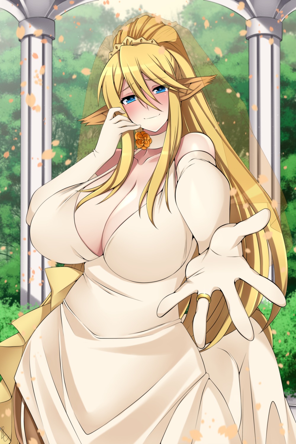 animal_ears centaurea_shianus cleavage dress lindaroze monster_girl monster_musume_no_iru_nichijou no_bra tail wedding_dress