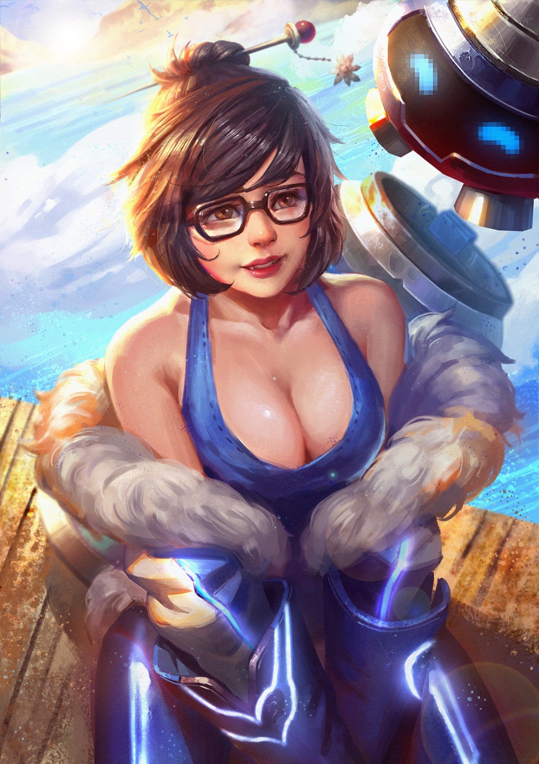 cleavage megane mei_(overwatch) open_shirt overwatch x.four