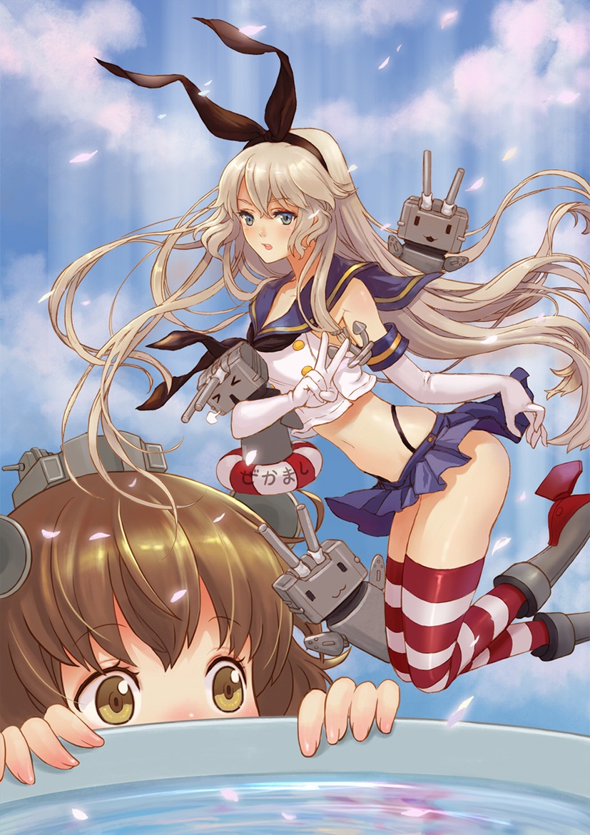 kantai_collection rensouhou-chan shimakaze_(kancolle) teddy_yang thighhighs yukikaze_(kancolle)