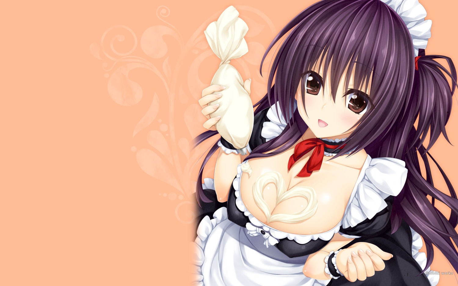 asagiri_nozomi cleavage cream erect_nipples hibiki_works maid oryou pretty_x_cation wallpaper