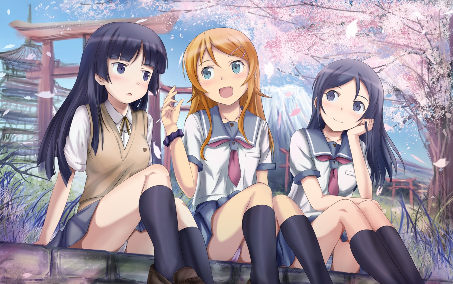 aragaki_ayase cameltoe edogawakid gokou_ruri kousaka_kirino ore_no_imouto_ga_konnani_kawaii_wake_ga_nai pantsu seifuku shimapan