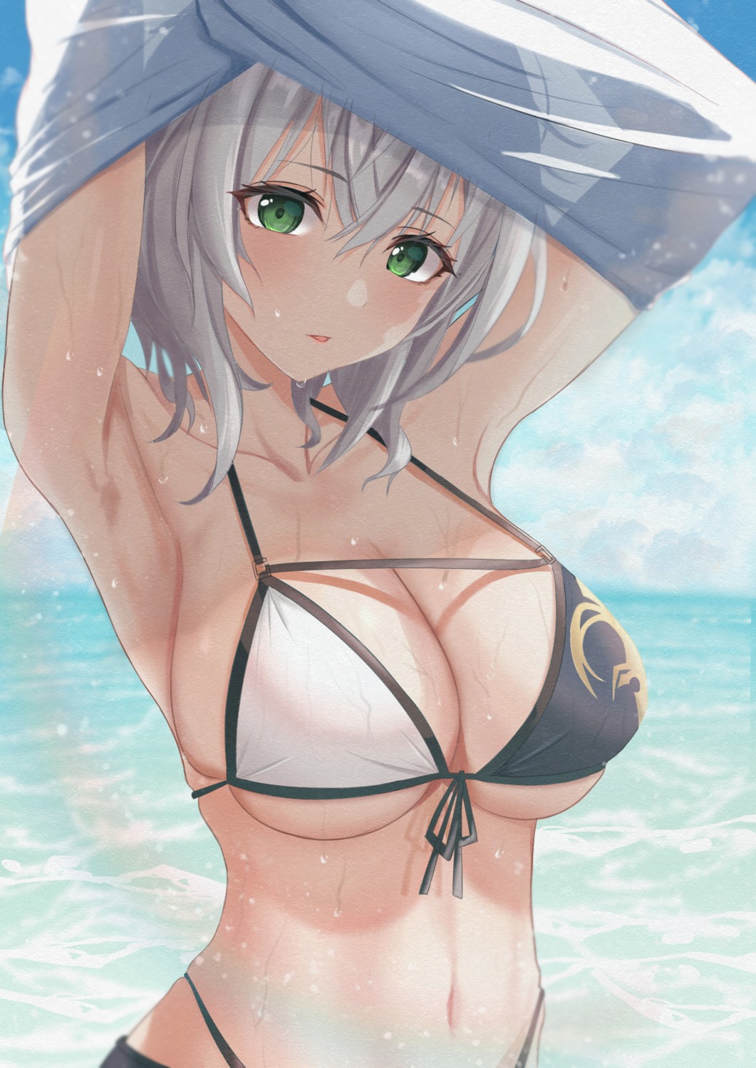 bikini haro_art hololive see_through shirogane_noel shirt_lift swimsuits undressing wet