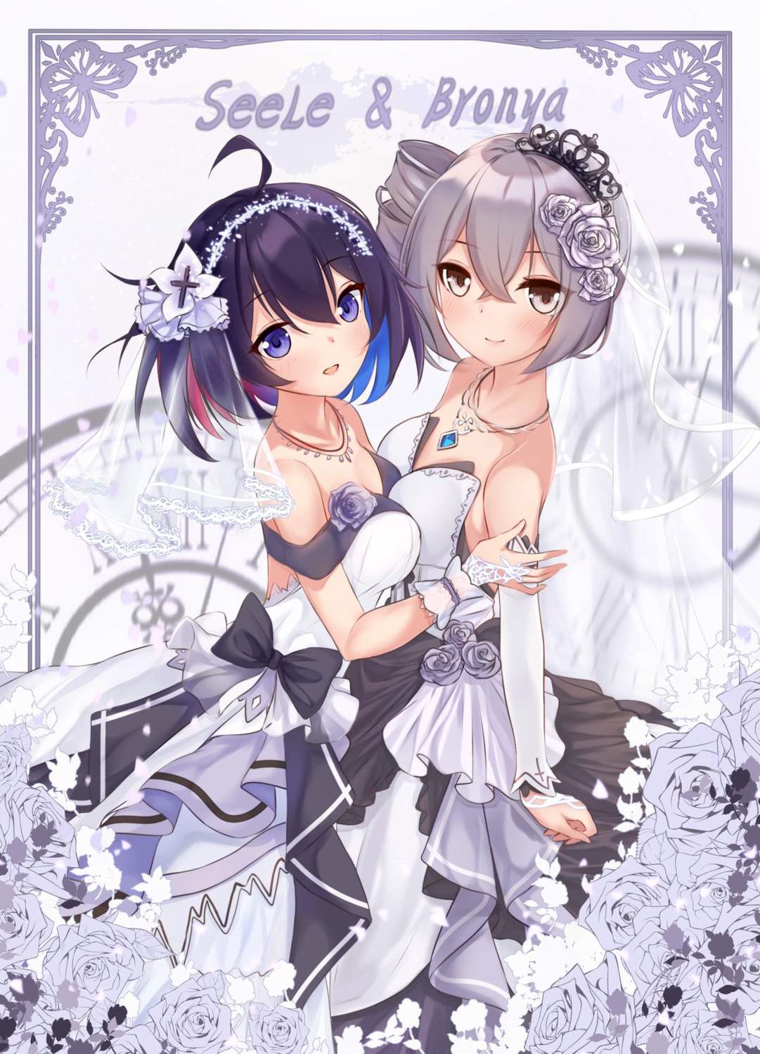 benghuai_xueyuan bronya_zaychik dress honkai_impact jiang_xin no_bra seele_vollerei symmetrical_docking wedding_dress