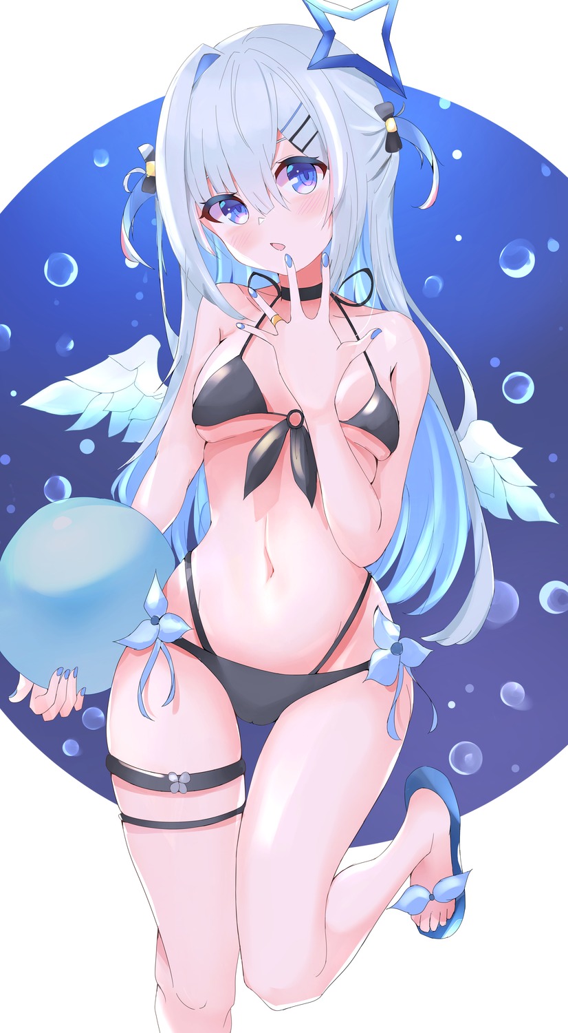 amane_kanata angel bikini garter hololive liyaku swimsuits wings