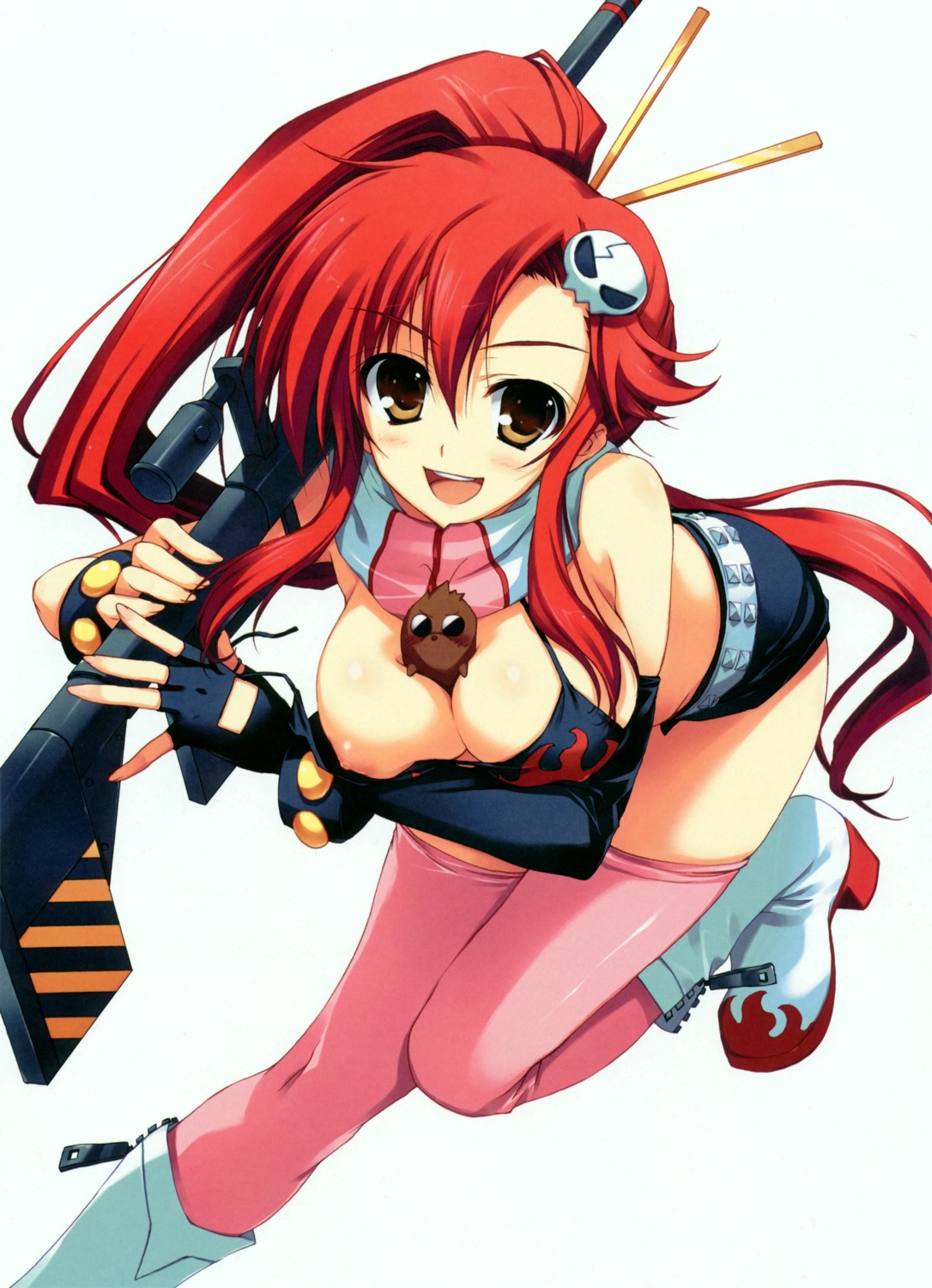 bikini_top breast_hold cleavage gun mugenkidou nipple_slip swimsuits tengen_toppa_gurren_lagann thighhighs tomose_shunsaku yoko