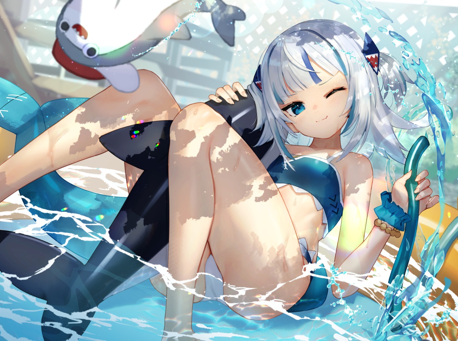 bikini gawr_gura hololive hololive_english scottie swimsuits tail wet