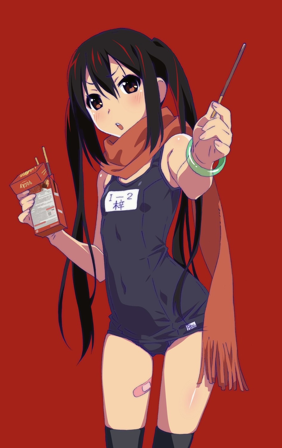 bandaid k-on! nakano_azusa school_swimsuit swimsuits thighhighs watanabe_akio