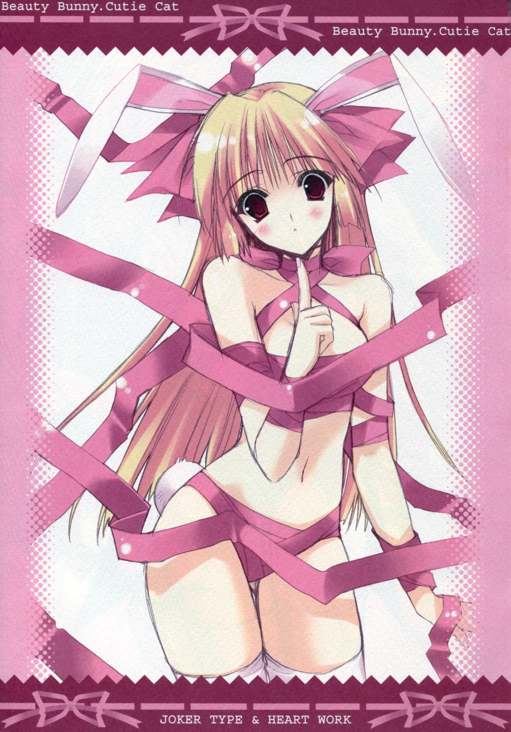 animal_ears bunny_ears heart-work naked_ribbon paper_texture suzuhira_hiro thighhighs