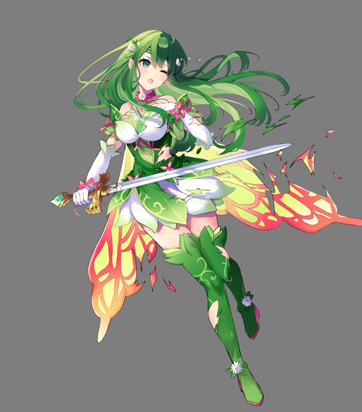 fairy fire_emblem fire_emblem:_shin_ankoku_ryuu_to_hikari_no_ken nintendo paora saine sword thighhighs torn_clothes wings