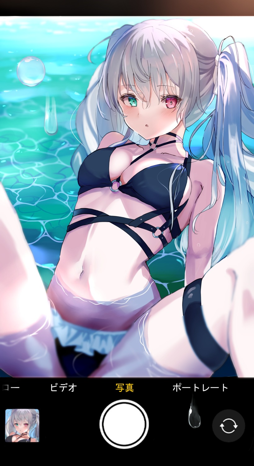 bikini calin garter hatsune_miku heterochromia project_sekai swimsuits wet