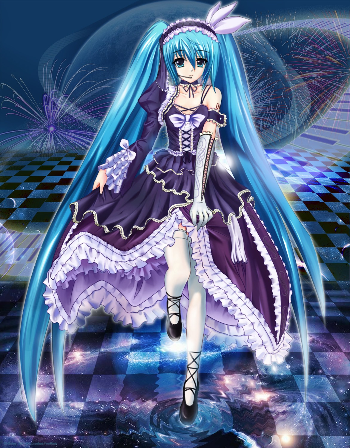 dress hatsune_miku lolita_fashion thighhighs ushas vocaloid