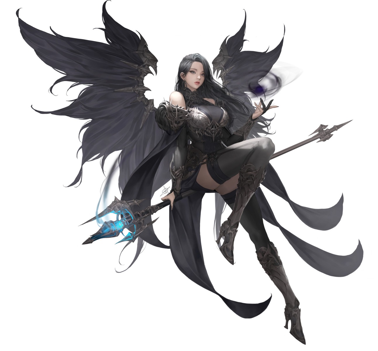 armor daeho_cha dress heels thighhighs weapon wings