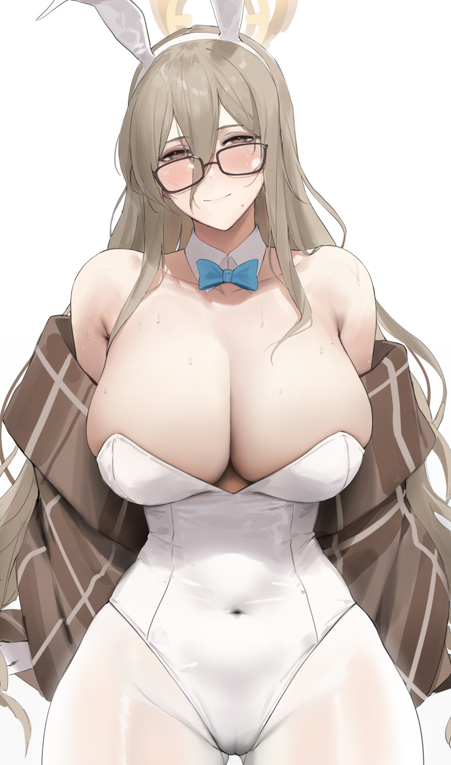 animal_ears blue_archive bunny_ears bunny_girl cameltoe halo megane murokasa_akane no_bra pantyhose sdustz