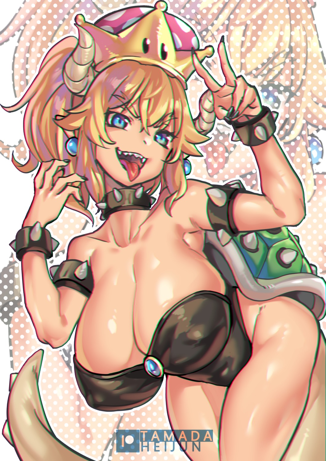 bowsette erect_nipples horns leotard new_super_mario_bros._u_deluxe no_bra pointy_ears tail tamada_heijun