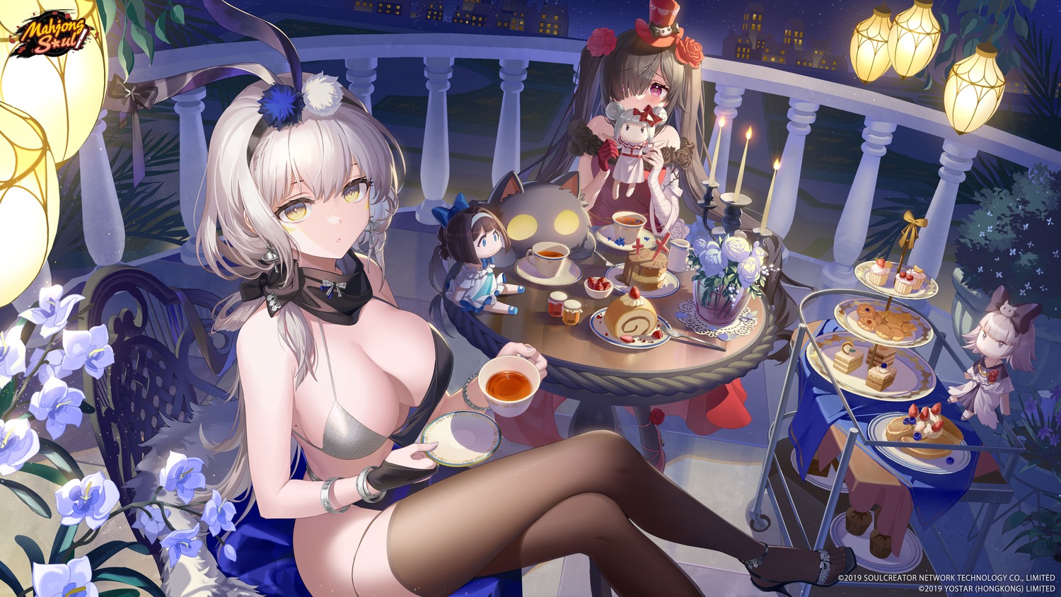 animal_ears bandages bikini bunny_ears chibi dress heels kaavi majsoul morikawa_ayako swimsuits tagme thighhighs