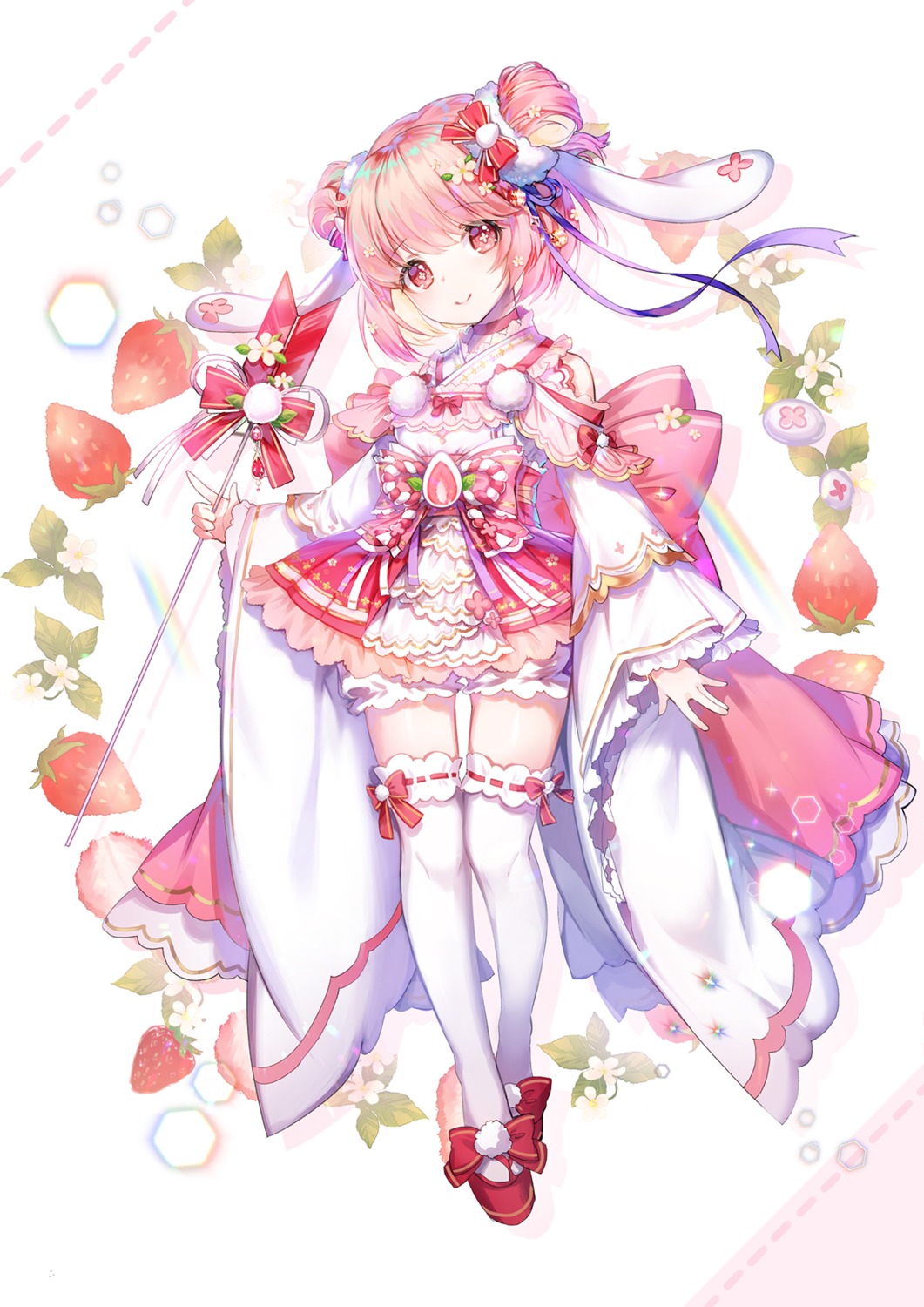 apple_caramel food_fantasy ichigo_daifuku_(food_fantasy) japanese_clothes thighhighs