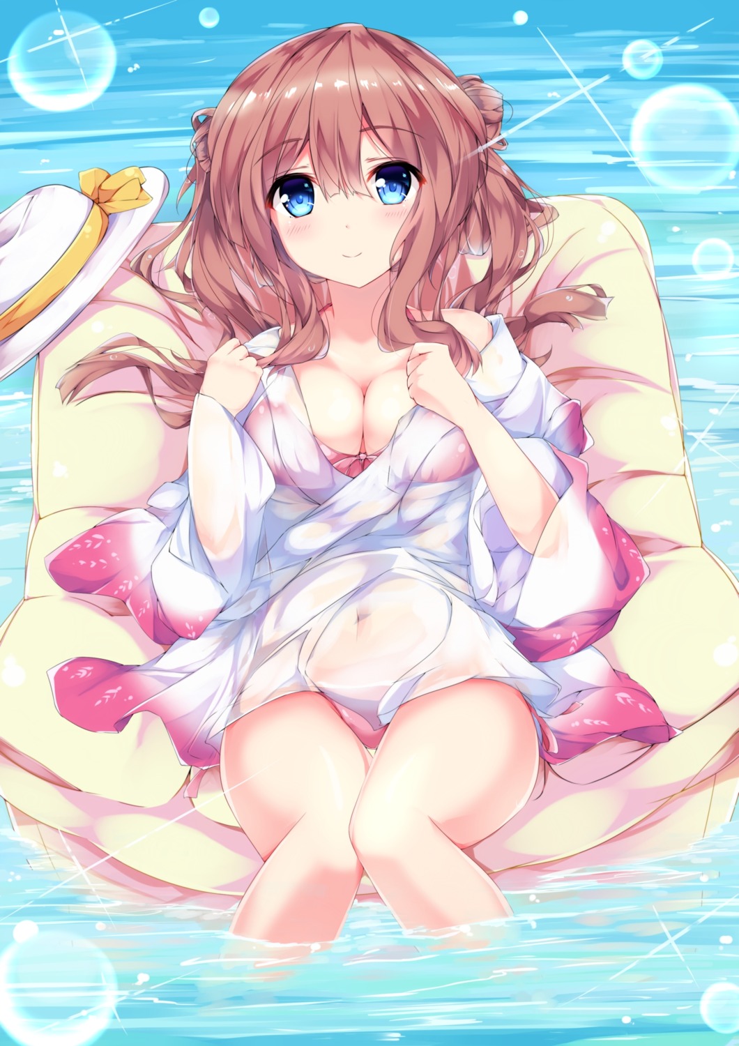 bikini cleavage fuuna open_shirt see_through swimsuits wet yukata