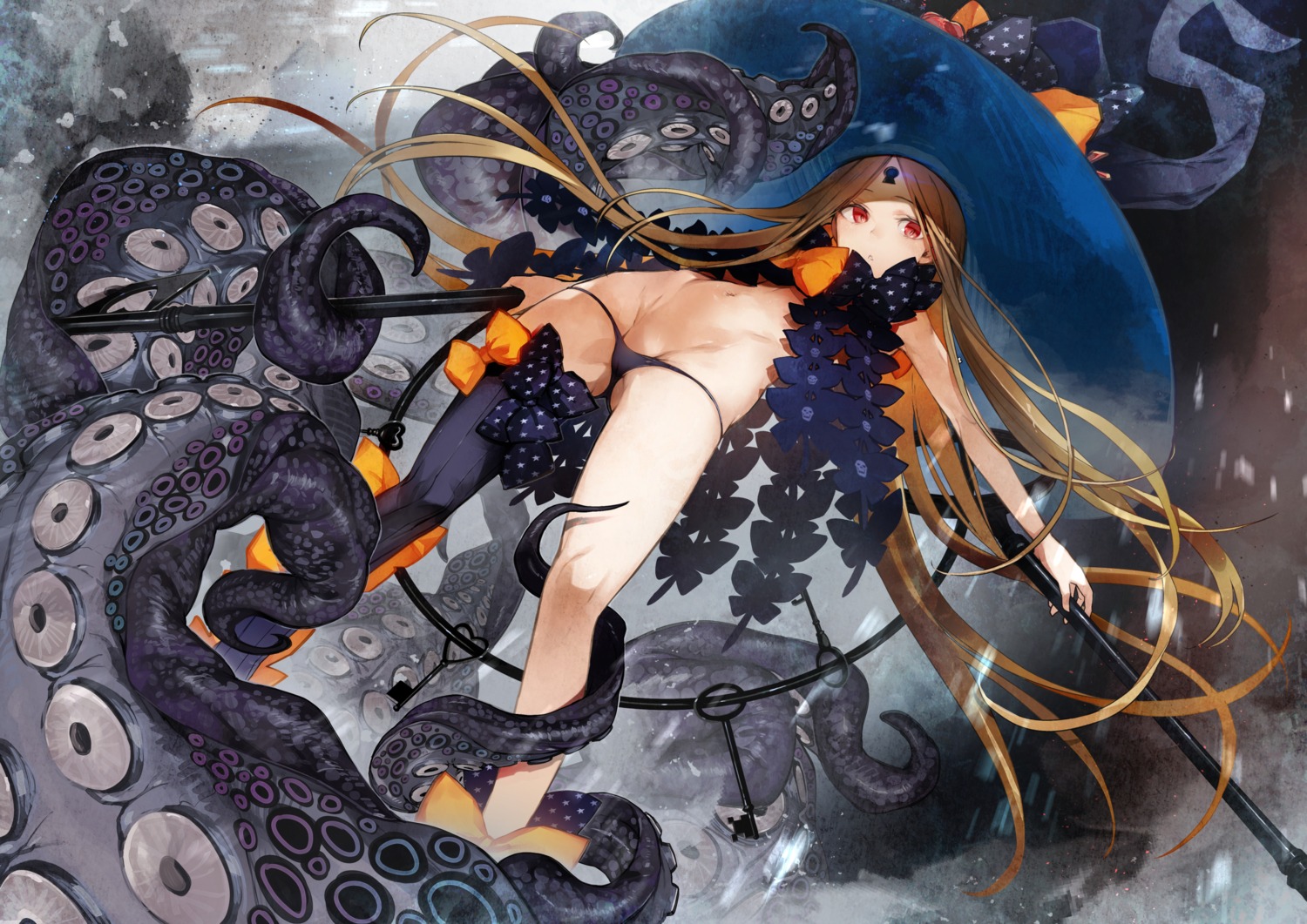 abigail_williams_(fate) fate/grand_order loli nishiide_kengorou pantsu tentacles thighhighs topless witch