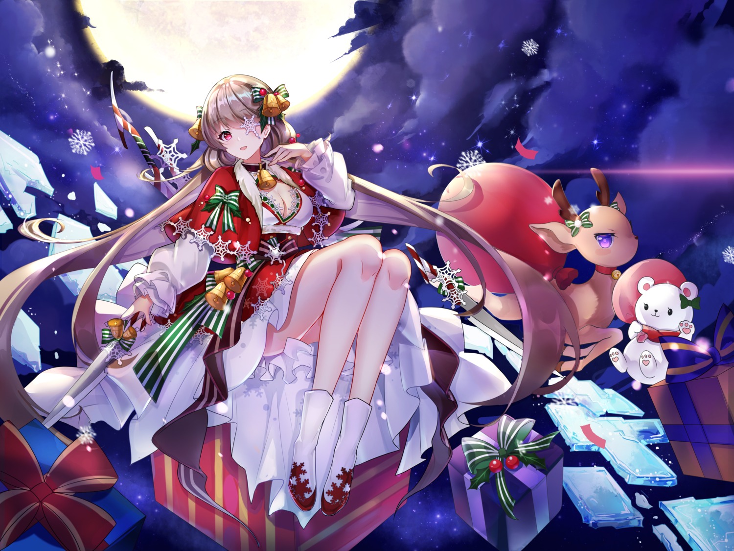 christmas cleavage dress eyepatch skirt_lift sword wenbugu