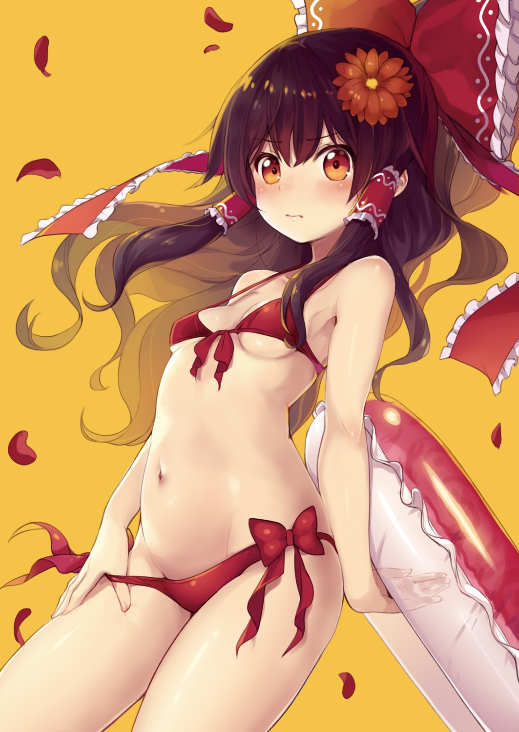 bikini hakurei_reimu minamura_halki panty_pull swimsuits touhou underboob undressing