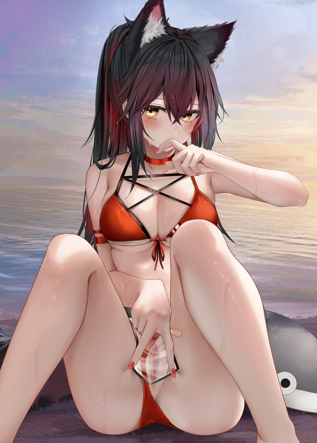 animal_ears arknights bikini pussy ru_zhai see_through swimsuits texas_(arknights) thong uncensored