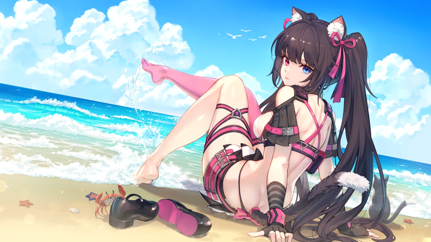 animal_ears baek_hyang bikini garter goddess_of_victory:_nikke heterochromia nekomimi nero_(nikke) swimsuits tail