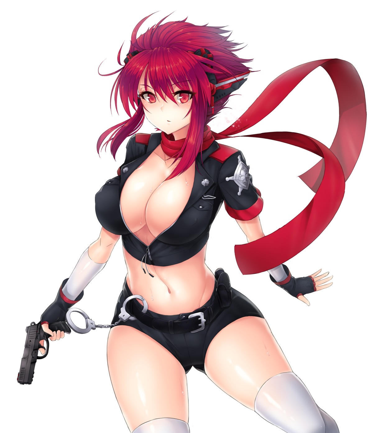 cleavage erect_nipples gun no_bra open_shirt snowball thighhighs