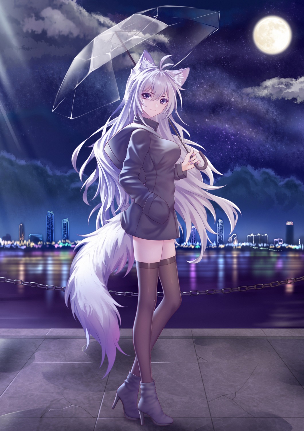 animal_ears artist_revision heels kirby_d_a tail thighhighs umbrella