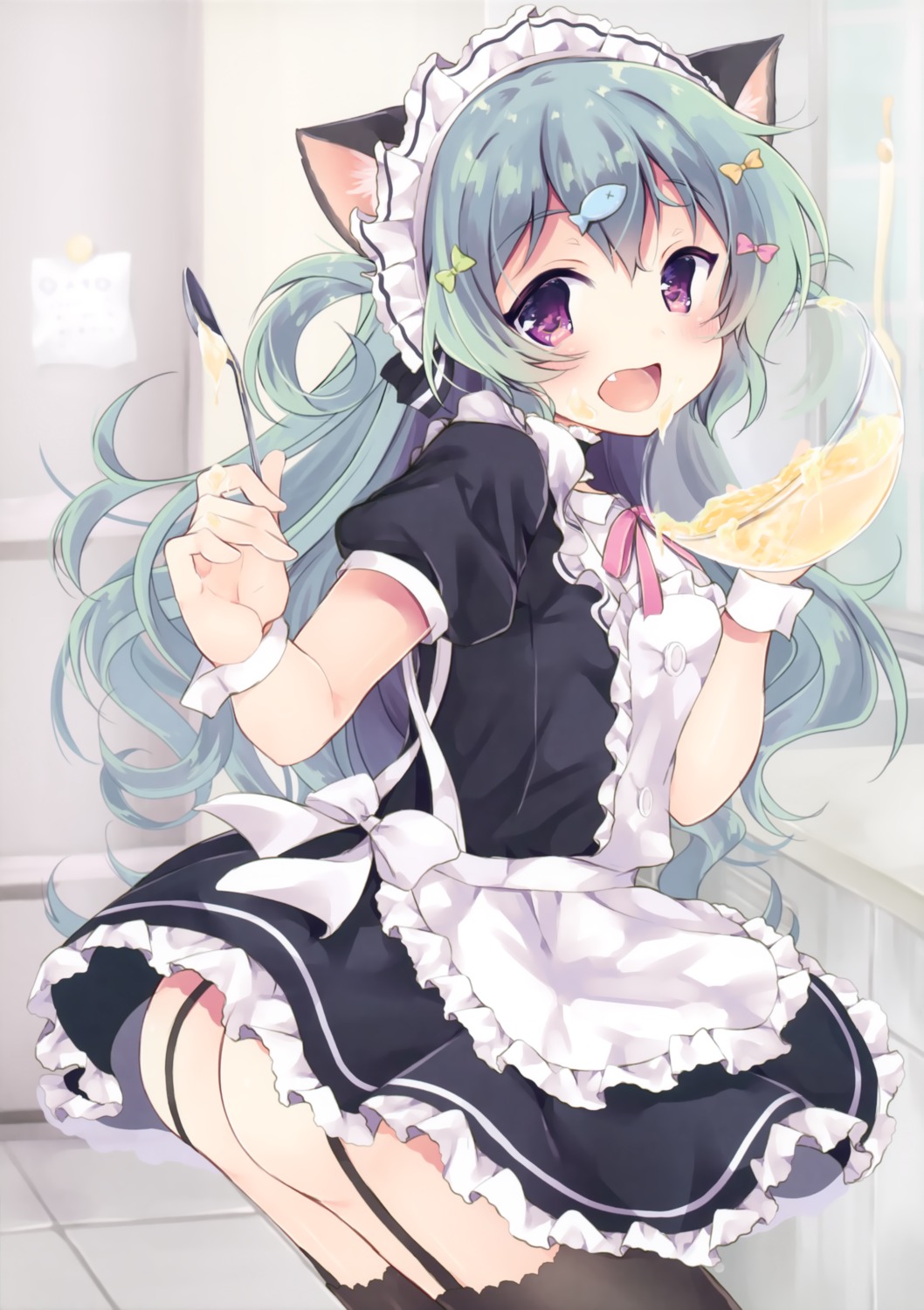 animal_ears maid momoirone nekomimi stockings thighhighs