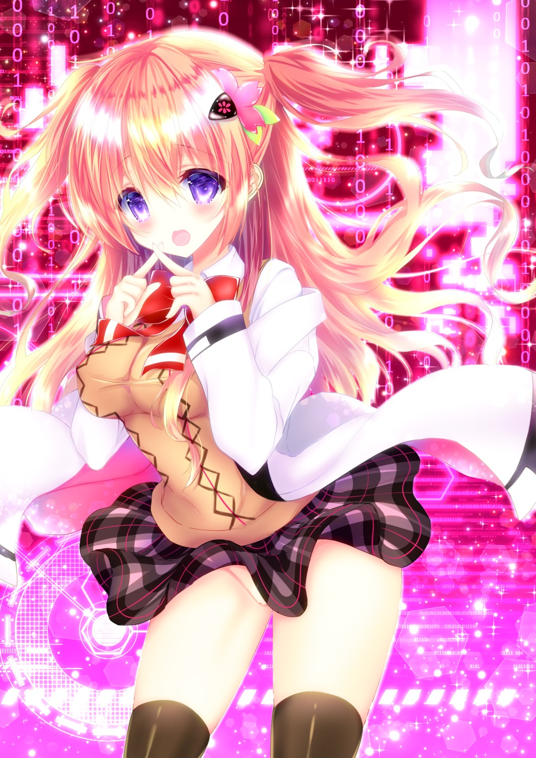 breast_hold gochuumon_wa_usagi_desu_ka? hoto_cocoa nopan rarana seifuku skirt_lift thighhighs