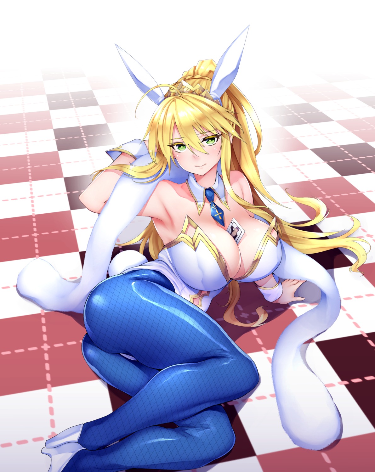 animal_ears artoria_pendragon_(lancer) ass bunny_ears bunny_girl cleavage fate/grand_order fishnets heels oohira_sansetto pantyhose tail